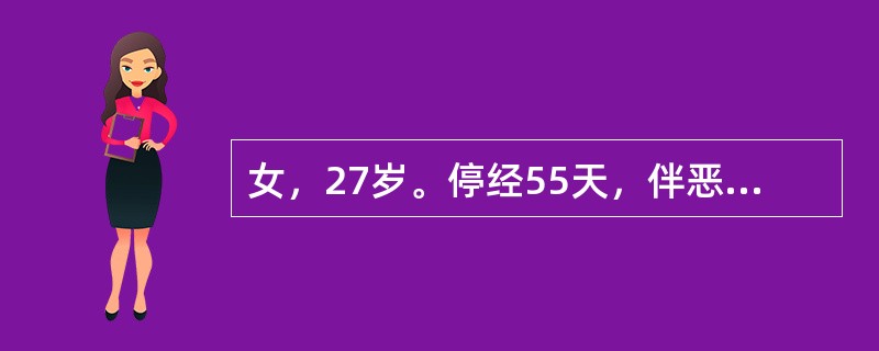 女，27岁。停经55天，伴恶心、呕吐。妇科检查：子宫增大约妊娠50天，双侧附件（-）。该病例首选辅助检查是