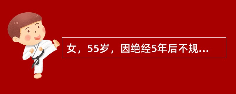 女，55岁，因绝经5年后不规则阴道流血3天后就诊，妇科检查提示：子宫颈光滑，子宫体中位比正常稍大，两侧附件正常。最可能的诊断是