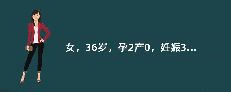 女，36岁，孕2产0，妊娠35周。1年前曾因5个月死胎行引产术。产前检查：血压130/80mmHg，宫高36cm，胎心率140次／分。空腹血糖7mmol/L，尿糖(+)。入院待产，经控制饮食2周后，空