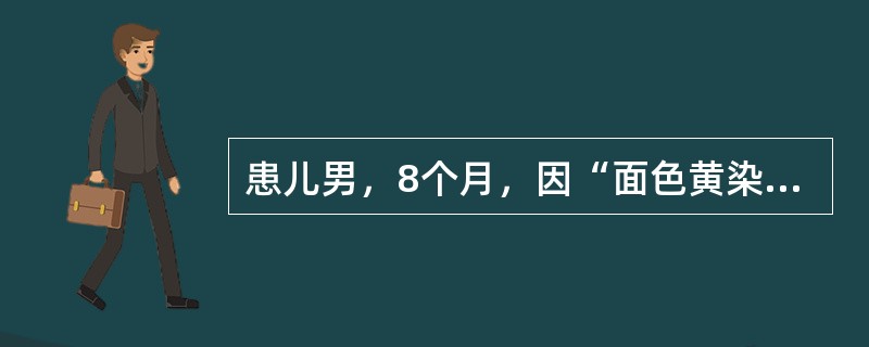 患儿男，8个月，因“面色黄染4个月”来诊。查体：重度贫血貌，鼻梁稍低平；脾肋下4cm，较硬。血常规：Hb35g/L，RBC2.3×1012/L，WBC5.5×109/L，PLT180×109/L。&l