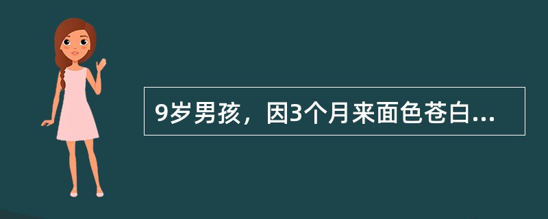 9岁男孩，因3个月来面色苍白、皮肤出血点及常流鼻血就诊。查体：贫血貌，皮肤散在出血点，肝右肋下刚可及，脾未触及，外周血Hb60g／L，WBC2.5×109／L，PLT45×109／L，骨髓增生低下，全