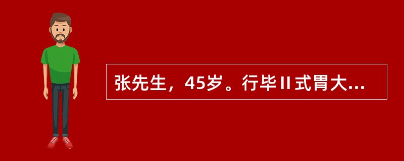 张先生，45岁。行毕Ⅱ式胃大部切除术后第8天，突然上腹部剧痛，呕吐频繁，每次量少，不含胆汁，呕吐后症状不缓解。查体：上腹部偏右有压痛，考虑并发