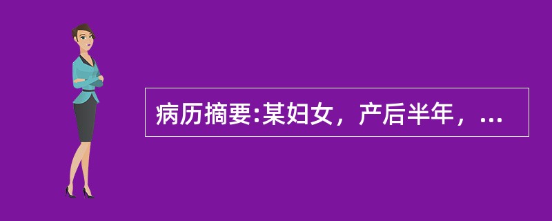 病历摘要:某妇女，产后半年，哺乳期，无月经来潮，要求避孕。妇科检查，子宫颈光滑，外口稍松，宫颈外口位于阴道口上4cm，子宫大小正常，后倾，无压痛，活动好，双侧附件区无异常人工流产负压吸引术，关于吸管粗