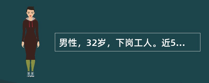 男性，32岁，下岗工人。近5个月来觉得邻居都在议论他，常不怀好意地盯着他，有时对着窗外大骂，自语、自笑，整天闭门不出，拨"110"电话要求保护。该病人不存在