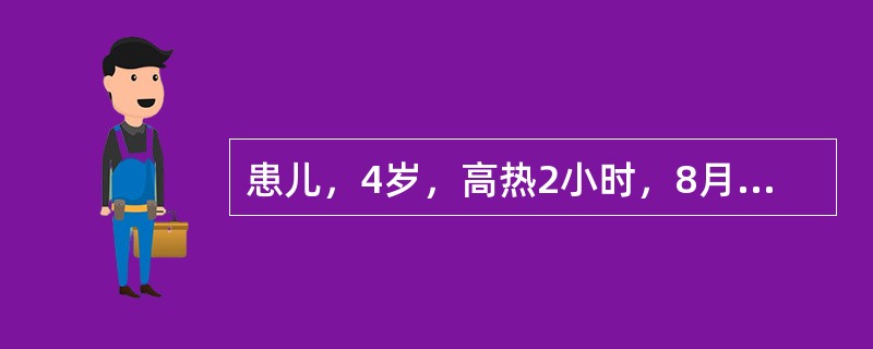 患儿，4岁，高热2小时，8月15日入院，体温40℃，面色苍白，四肢冷，脉细速，神志不清，反复惊厥，血白细胞计数28.6×109/L，中性粒细胞0.94。</p><p class=&q