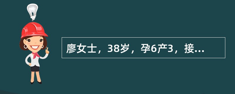 廖女士，38岁，孕6产3，接触性阴道出血3个月余，伴血性白带增多，呈水样。妇科检查：子宫颈轻度糜烂，有接触性出血。子宫颈刮片细胞学检查为巴氏Ⅲ级，子宫颈活检证实为宫颈癌Ⅰa期。病人情绪消沉、失眠、哭泣