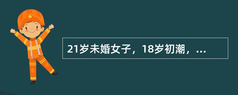21岁未婚女子，18岁初潮，经量少，周期3～6月一次，LMP：8个月前。追问病史，不食肉，每日饭量2～3两及少量蔬菜。检查：形体消瘦，乳房发育不良，阴毛稀少，外阴未婚型，子宫稍小，双侧附件正常，此病人