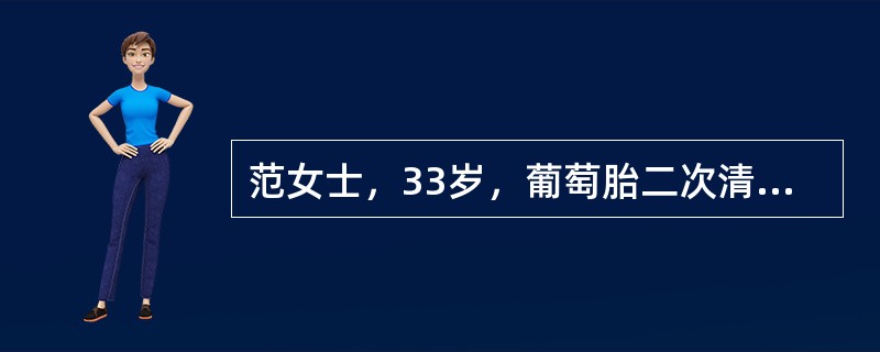 范女士，33岁，葡萄胎二次清宫后2个月，阴道持续不规则流血，尿HCG阳性。为确诊首要的检查项目是（）。