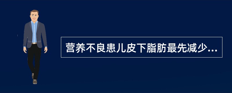 营养不良患儿皮下脂肪最先减少的部位是()