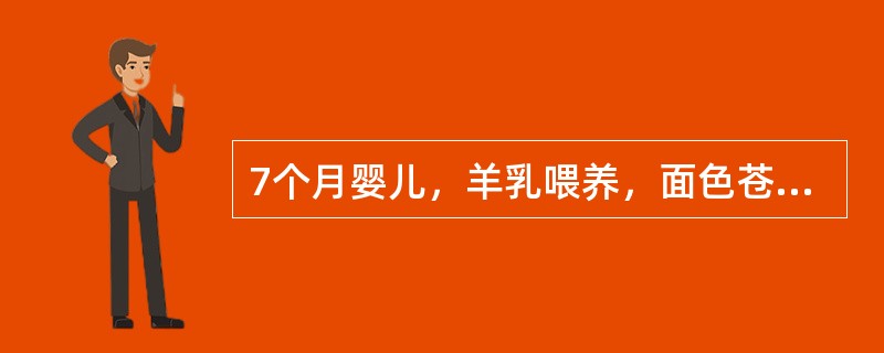 7个月婴儿，羊乳喂养，面色苍白，舌有震颤。Hb60／L，RBc2.5×10<img border="0" style="width: 16px; height: 1