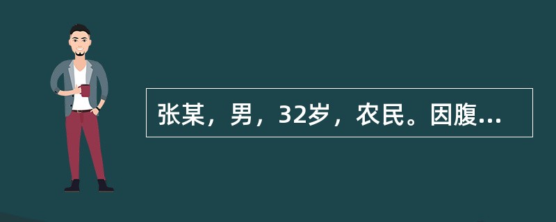 张某，男，32岁，农民。因腹痛、腹泻半个月入院。大便4～8次／天，量多，暗红色，有腥臭，肉眼可见血液及黏液，无发热，右下腹隐痛。粪便镜检：白细胞1～3／HP，红细胞3～9/HP，疑似阿米巴痢疾。2天前