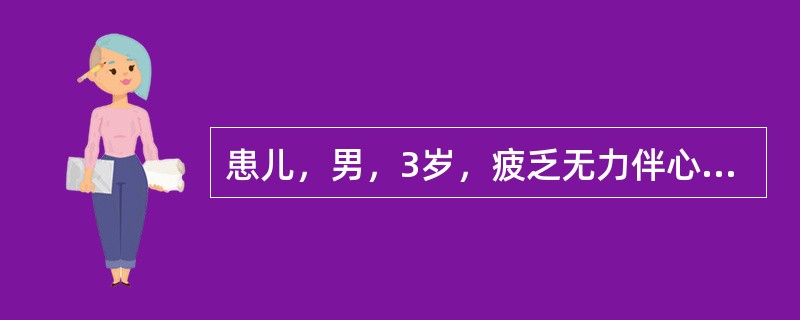 患儿，男，3岁，疲乏无力伴心前区不适2天，患儿1周前曾有上呼吸道感染病史。体检发现心脏扩大，心动过速，早搏，第一心音低钝。心肌酶测定：血清肌酸激酶及其同工酶、心肌肌钙蛋白T升高；心电图示心动过速，室早