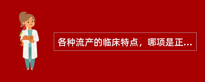 各种流产的临床特点，哪项是正确的