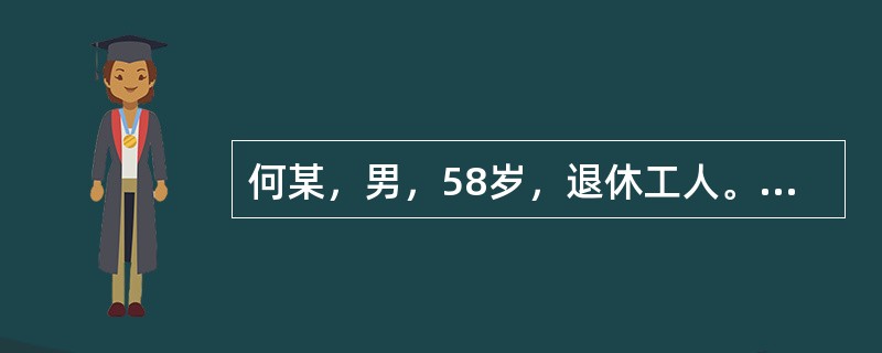 何某，男，58岁，退休工人。既往体健，近1年来，经常出现头晕、单肢无力并有麻木感，一般持续10～20分钟后症状完全消失，未予以重视。今天中午睡醒来突然发现右侧肢体无力，不能说话，但神志清楚。家人迅速将