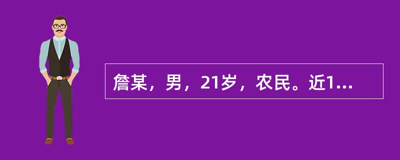 詹某，男，21岁，农民。近1个月来上腹隐痛不适，解黑便3天，手与足趾间多次出现红色皮疹，血常规检查示中度贫血。该病人最可能的诊断是()