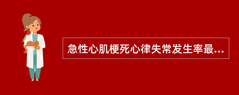 急性心肌梗死心律失常发生率最高的时间为急性心梗后