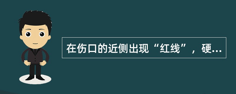 在伤口的近侧出现“红线”，硬而有压痛，通常是