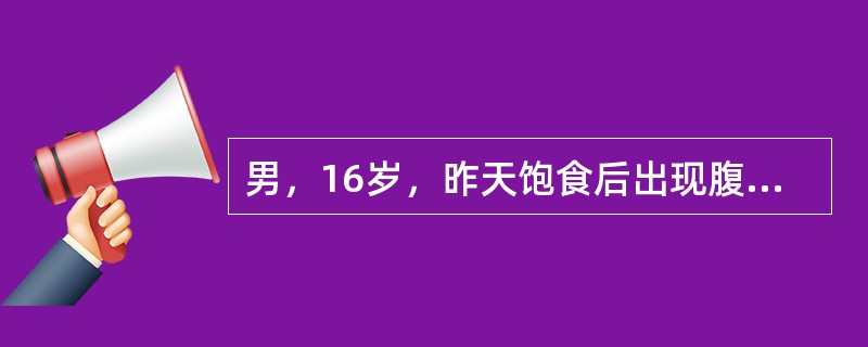 男，16岁，昨天饱食后出现腹痛肠鸣，泻下粪便臭如败卵，泻后痛减，伴有不消化之物，脘腹痞满，嗳腐酸臭，不思饮食，舌苔垢浊，脉滑。诊断属于