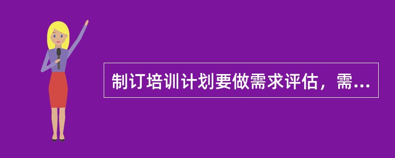 制订培训计划要做需求评估，需求评估主要入手是从组织分析、任务分析和