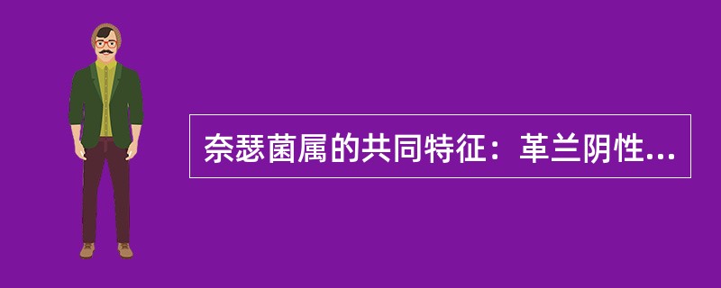 奈瑟菌属的共同特征：革兰阴性双球菌呈肾形或豆形，在临床标本中，多位于中性粒细胞内。专性需氧生长，初次分离培养时须供给5%CO2。营养要求高，需用巧克力琼脂培养基。最适生长温度为35～36℃，培养48h