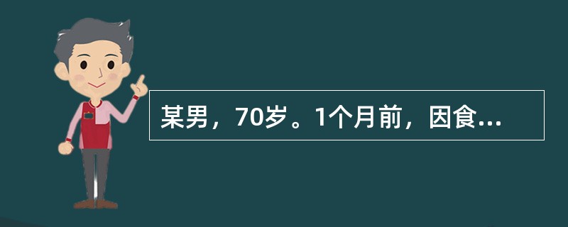 某男，70岁。1个月前，因食生冷出现呃逆，当时呃声沉缓有力，得热则减，因症状轻未予注意，1个月来终无自愈，现病人呃声低长无力，气怯声低，泛吐清水，脘腹不适，喜温喜按，手足不温，便溏，舌淡苔白，脉细弱。