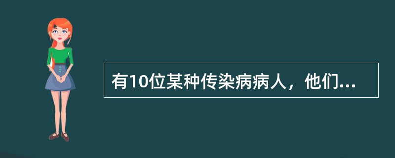 有10位某种传染病病人，他们的潜伏期(天)分别为2、5、4、3、3、6、9、16、3、18其中位数为