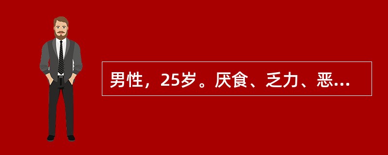 男性，25岁。厌食、乏力、恶心、呕吐1周，门诊化验：总胆红素46μmol／L，ALT200U，HAV－IgM（+），HAV－IgG（+），HBsAg（+），HBeAg（+），抗HBc（+）。此病人诊断