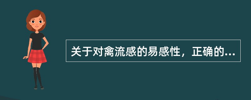 关于对禽流感的易感性，正确的说法应该是