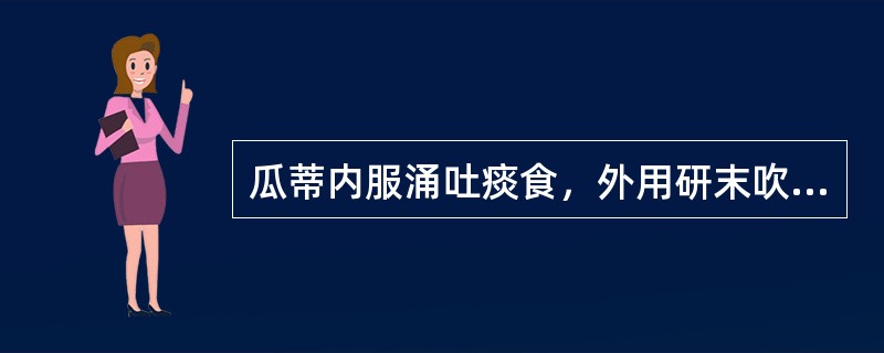 瓜蒂内服涌吐痰食，外用研末吹鼻又具有的功效是