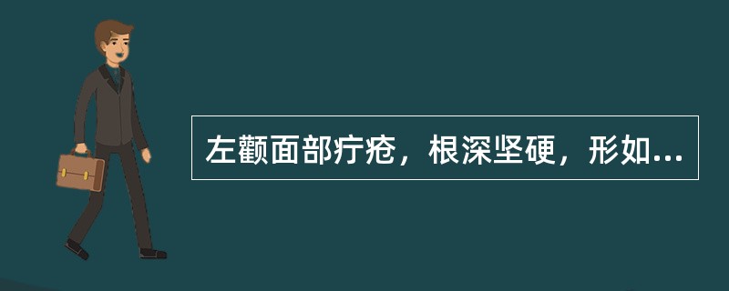左颧面部疔疮，根深坚硬，形如钉丁状，红肿灼痛，伴发热，恶寒，呕恶，口渴，头痛，便秘，溲赤等全身症状，舌红苔腻，脉滑数。其治法是