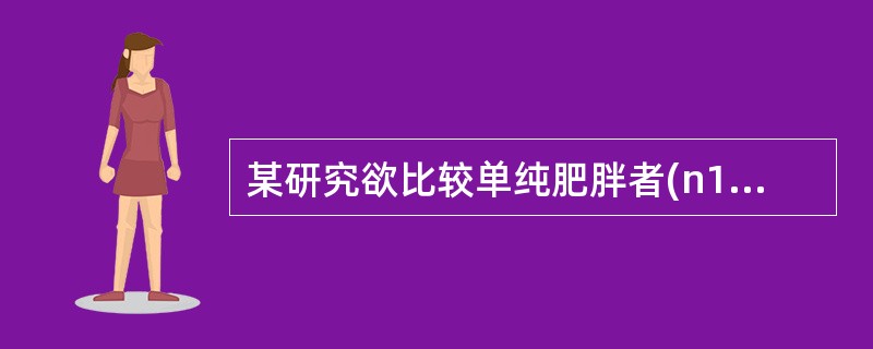 某研究欲比较单纯肥胖者(n1＝8)与正常人(n2＝10)血浆总皮质醇是否有差异，采用Wilcoxon两样本比较的秩和检验。计算得单纯肥胖者的秩和T1=74.5，正常人的秩和T2＝96.5，查两样本比较