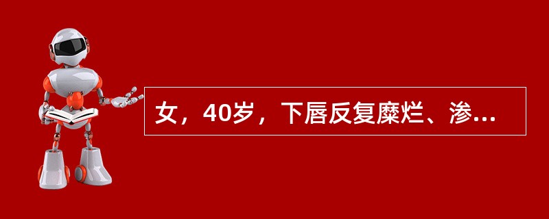 女，40岁，下唇反复糜烂、渗血、结痂5年余。体检：下唇红椭圆形损害，被覆痂皮，损害外围短白纹，呈放射状排列，唇红近皮肤侧黑色素沉着，与皮肤界线不清。口内黏膜及皮肤未见损害。诊断可能是（）