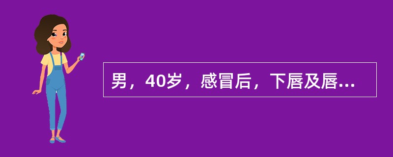 男，40岁，感冒后，下唇及唇周皮肤出现成簇的针头大小的小水疱。破溃后结痂。局部烧灼样疼痛。该患者可能患的疾病为（）