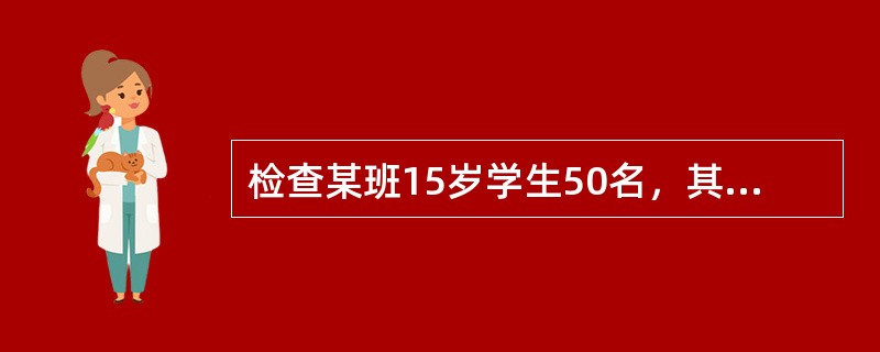 检查某班15岁学生50名，其中患龋病者10人，龋失补牙数为；D=50，M=5，F=10，这班学生的患龋率为（）