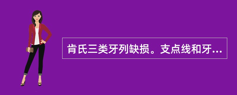 肯氏三类牙列缺损。支点线和牙弓的关系是（）