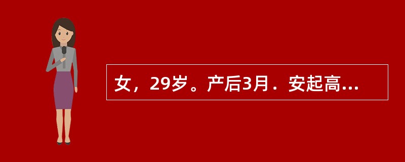 女，29岁。产后3月．安起高执．体温39.6℃．伴尿路刺激症状。体检：肾区叩击痛(+)。尿常规：尿蛋白+，红细胞3～5／HP，白细胞(+++)，已作尿培养，报告未出。确诊后应用有效的抗菌素治疗，疗程通