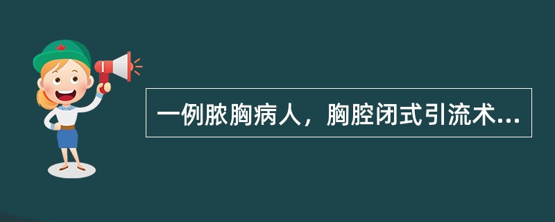 一例脓胸病人，胸腔闭式引流术已一个半月，引流量每日40ml，胸腔造影显示包裹性脓腔容积约为60ml。病人一般情况良好，无发热。各项化验检查基本在正常范围。下一步的治疗为