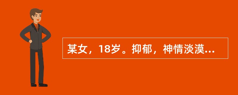 某女，18岁。抑郁，神情淡漠，喃喃自语，哭笑无常。若属痰迷心窍证，诊断意义最小的症状是（）