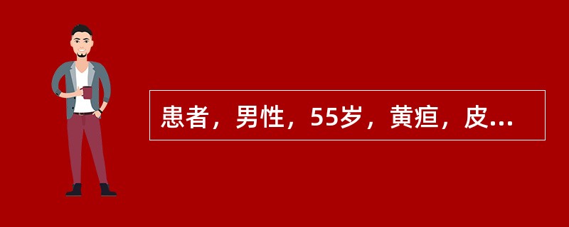 患者，男性，55岁，黄疸，皮肤瘀斑，慢性重症肝炎。AST70U/L，ALT87U/L，GGT70U/L，ALP170U/L，清蛋白10g/L，球蛋白4sg/L，A／G下降，总胆红素53μmol/L，直