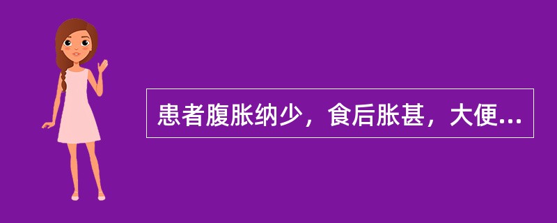 患者腹胀纳少，食后胀甚，大便溏薄，肢倦神疲，消瘦面黄，舌淡，脉缓弱，宜诊为