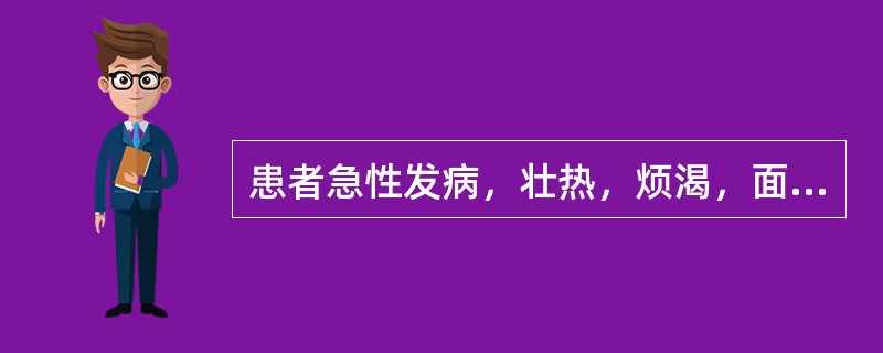 患者急性发病，壮热，烦渴，面红目赤，尿黄，便干，舌苔黄。其病机是