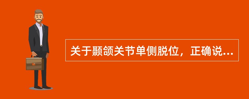 关于颞颌关节单侧脱位，正确说法为（）