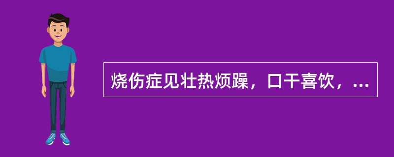 烧伤症见壮热烦躁，口干喜饮，便秘尿赤，舌红绛而干，苔黄或黄糙，或舌光无苔，脉洪数或弦细数。此证属