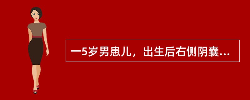 一5岁男患儿，出生后右侧阴囊肿大，触诊有囊性感，透光实验阳性，应诊断为