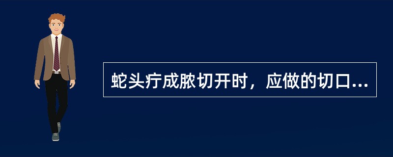 蛇头疔成脓切开时，应做的切口为（）