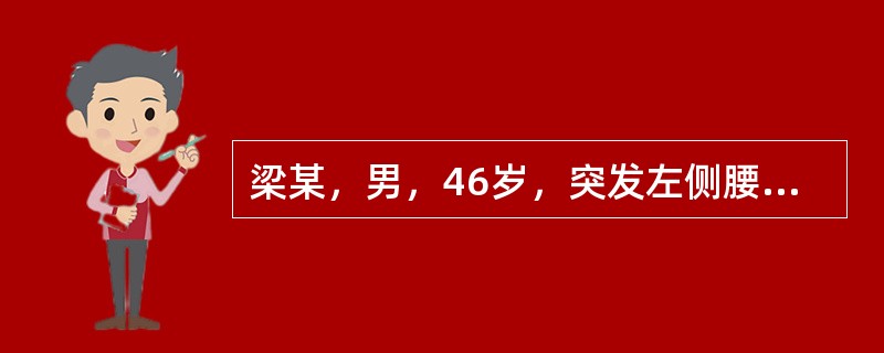 梁某，男，46岁，突发左侧腰痛，绞痛难忍，小便涩滞不畅，疼痛向左下部放射，B超示右输尿管结石，尿中红、白细胞增多，舌红，苔薄黄，脉略数。其选方