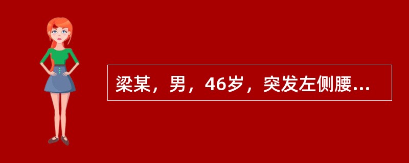 梁某，男，46岁，突发左侧腰痛，绞痛难忍，小便涩滞不畅，疼痛向左下部放射，B超示右输尿管结石，尿中红、白细胞增多，舌红，苔薄黄，脉略数。因有结石，可加排石药物
