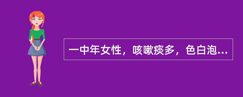 一中年女性，咳嗽痰多，色白泡沫状，短气喘息，不能平卧．稍劳即重，汗出怕风，纳少脘痞，舌淡脉滑。若咳嗽痰多、浓稠、吐大量粘白泡沫，胸满不能平卧，舌淡苔薄腻或浊腻，脉滑者可加