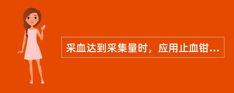 采血达到采集量时，应用止血钳或止血夹夹住血流导管，其位置距针尾部（　　）。