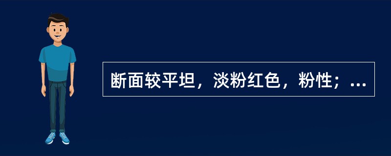 断面较平坦，淡粉红色，粉性；内表面常见发亮的结晶，气芳香。该药材是